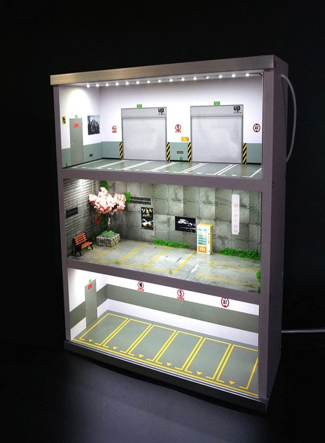 JAYEUW 1/64 Car Model Display Case with Parking Lot Scene Toy Model Car Display with LED Lights (1:64 Scale, 16 Parking Spaces) - Image 2